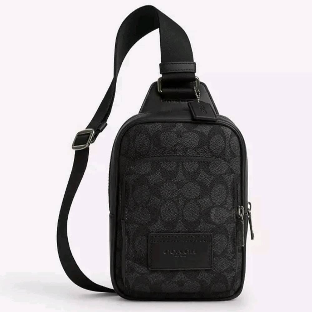 Coach Black Signature Racer Sling Rack Pattern Belt Bag